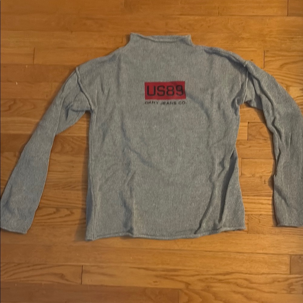Gray Long Sleeve Turtleneck Sweater with Red Logo